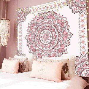 Boho Pink Mandala Wall Tapestry Floral Dorm Room Decor for Teen Girls Bedroom